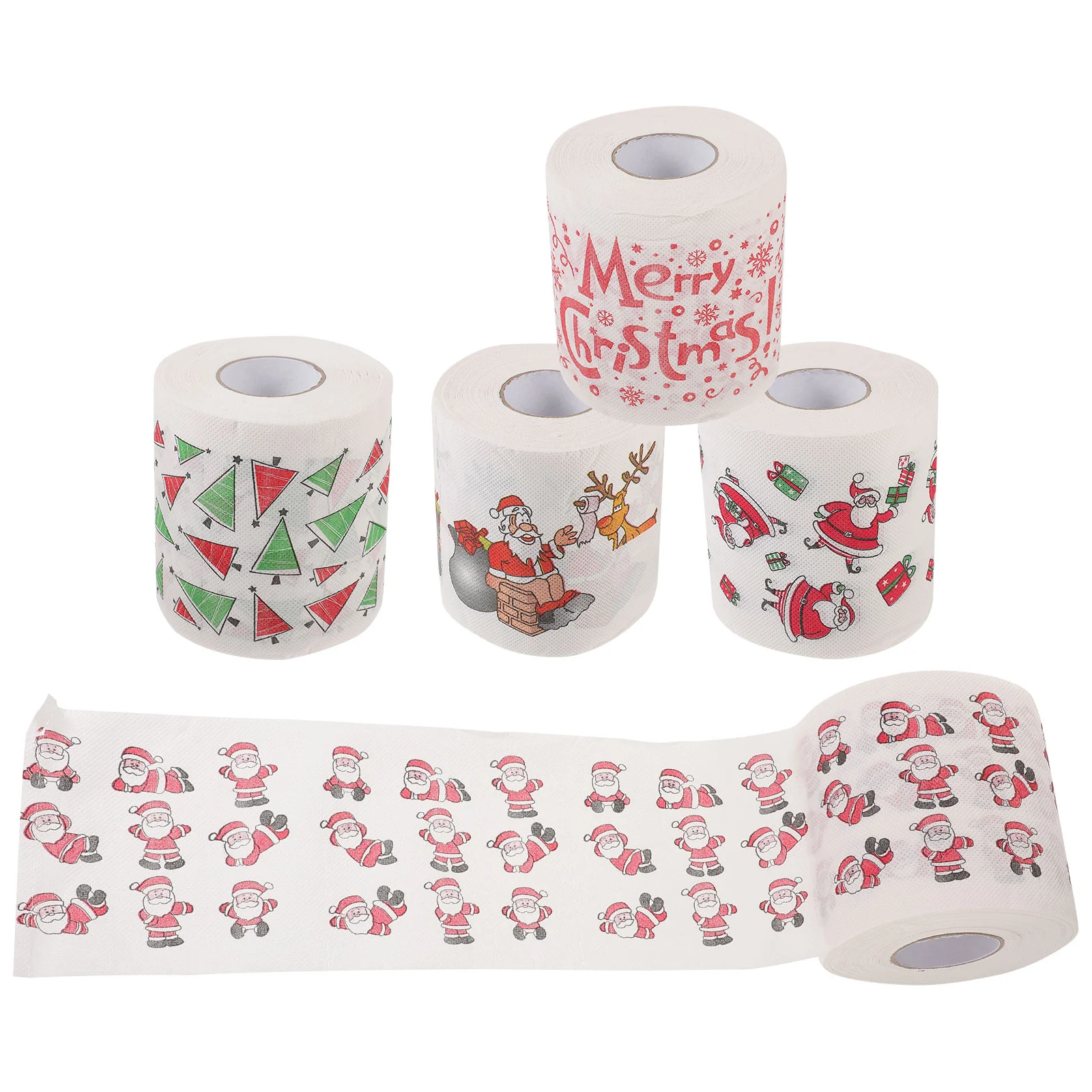 5 Rolls Decorations Christmas Toilet Paper Father Gift Noel Party Supplies Virgin Wood Pulp Decoupage Napkin For Merry Home