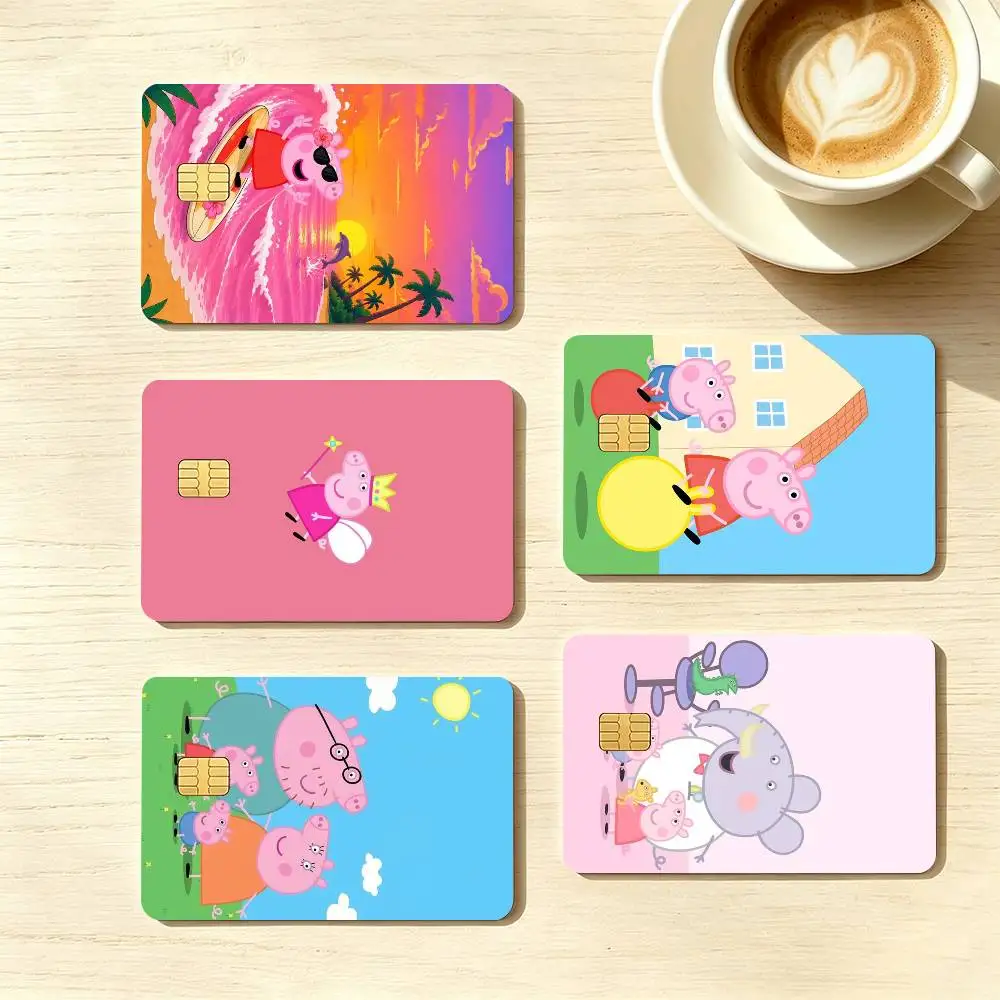 Pink P-P-Peppas-es Pigs  Credit Card HD Stickers Game Card Decal Small Chip Waterproof Sticker Gift