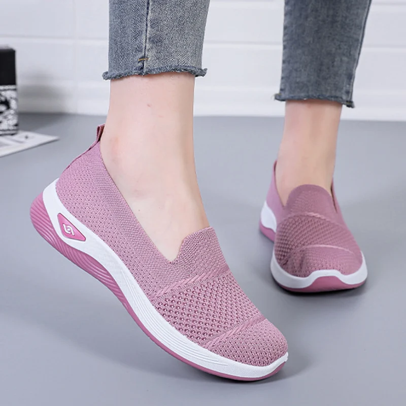 2026 Atmungsaktive Keilabsatz-Loafer für Damen, Frühling/Sommer, Slip-On, gestrickte Sportschuhe, rutschfeste, weiche Sohle, Walkingschuhe für Damen – Detail 10