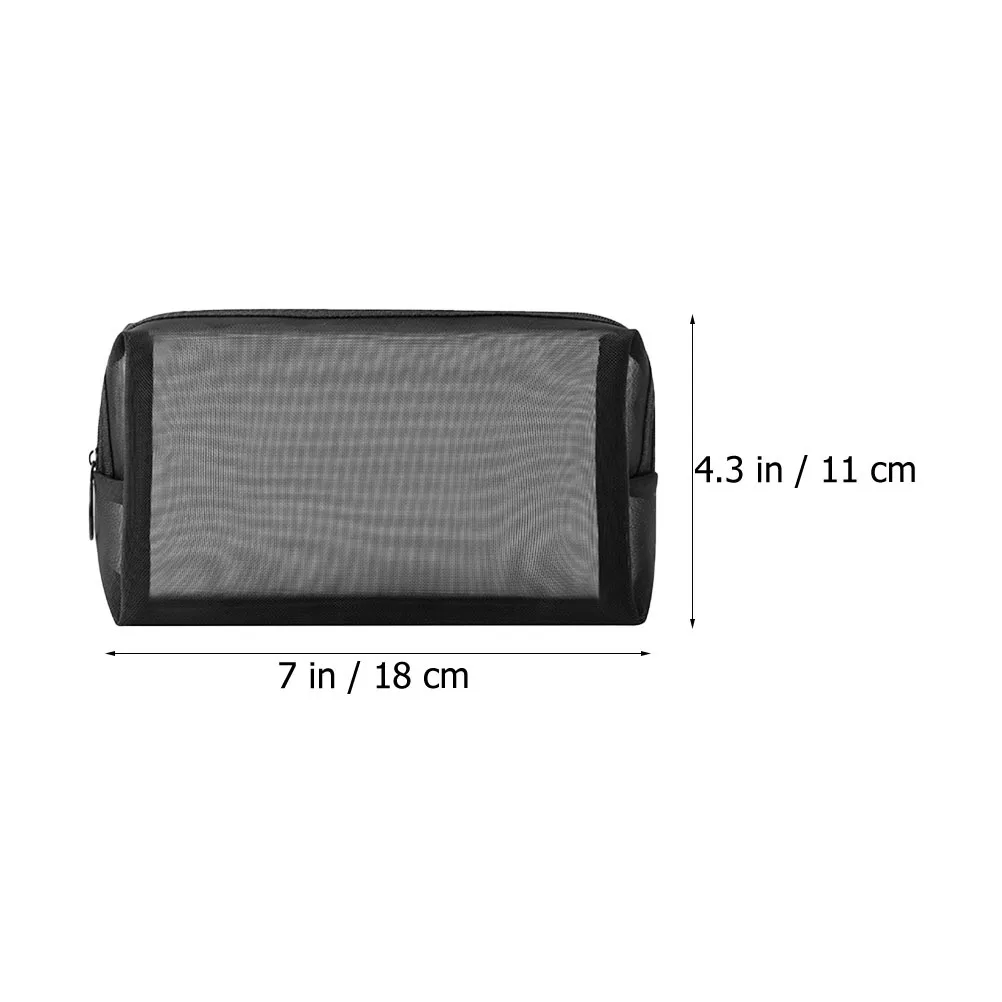 3Pcs Mesh Makeup Bags Black Various Sizes Transparent Zipper Organizer Pouch Travel Storage Toiletry Bag Set