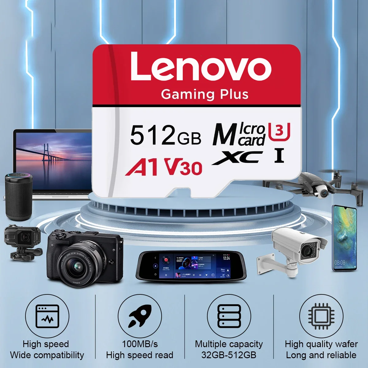 Lenovo Original Micro SD Card TF Class 10 UHS-1 512GB 256GB 128GB 64GB 32GB Flash Memory Card for Smartphone PC