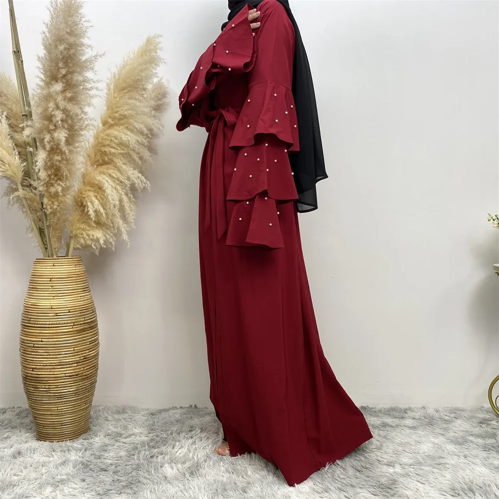 Nuove donne musulmane Open Abaya Beads Kimono Cardigan Dubai turchia caftano abbigliamento islamico Maxi Dress Robe Jalabiya Eid Ramadan Gown