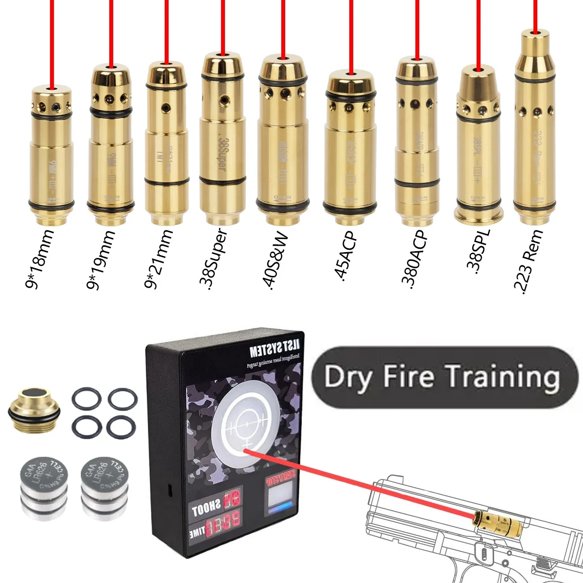 Dry Red Dot Lasers Trainer Cartridge Tactically Bore Sight Training 9mm 223 Laser Boresighter 30-06 38SPL 45ACP 40SW Laser
