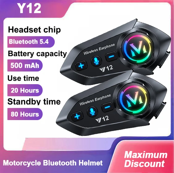 

Y12 Bluetooth 5.4 Motorcycle Helmet Headset Stereo Voice Control Hands Free Call Waterproof 500mAh With Ambient Light
