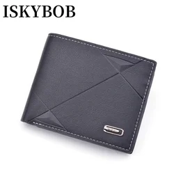 Carteira Bifold de Couro Minimalista Masculina, Bloqueio RFID, Porta-moedas, Janela ID, Multi Card Slots, Fibra de Carbono, Fino