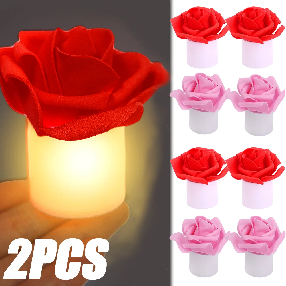 

Flameless LED Rose Candles Lights with Battery Party Wedding Romantic Decorations Simulated Red and Pink Roses Confession Gift