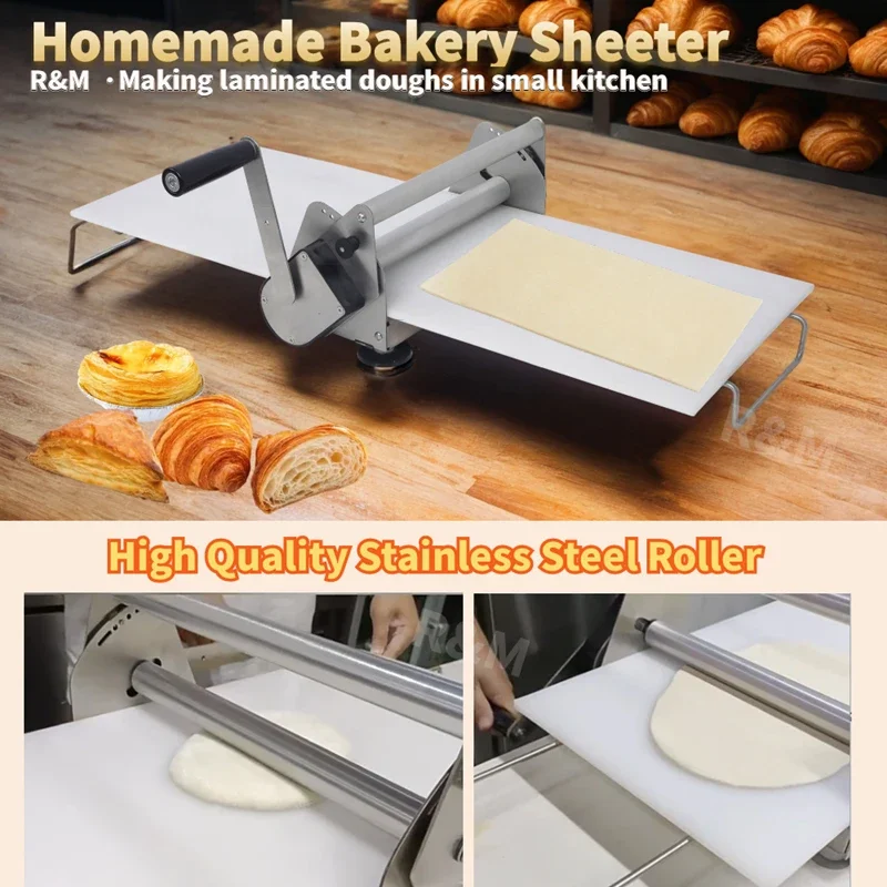 A Bakery bread mini tabletop croissant hand table top small manual dough sheeter roller machine for pastry dought price home use