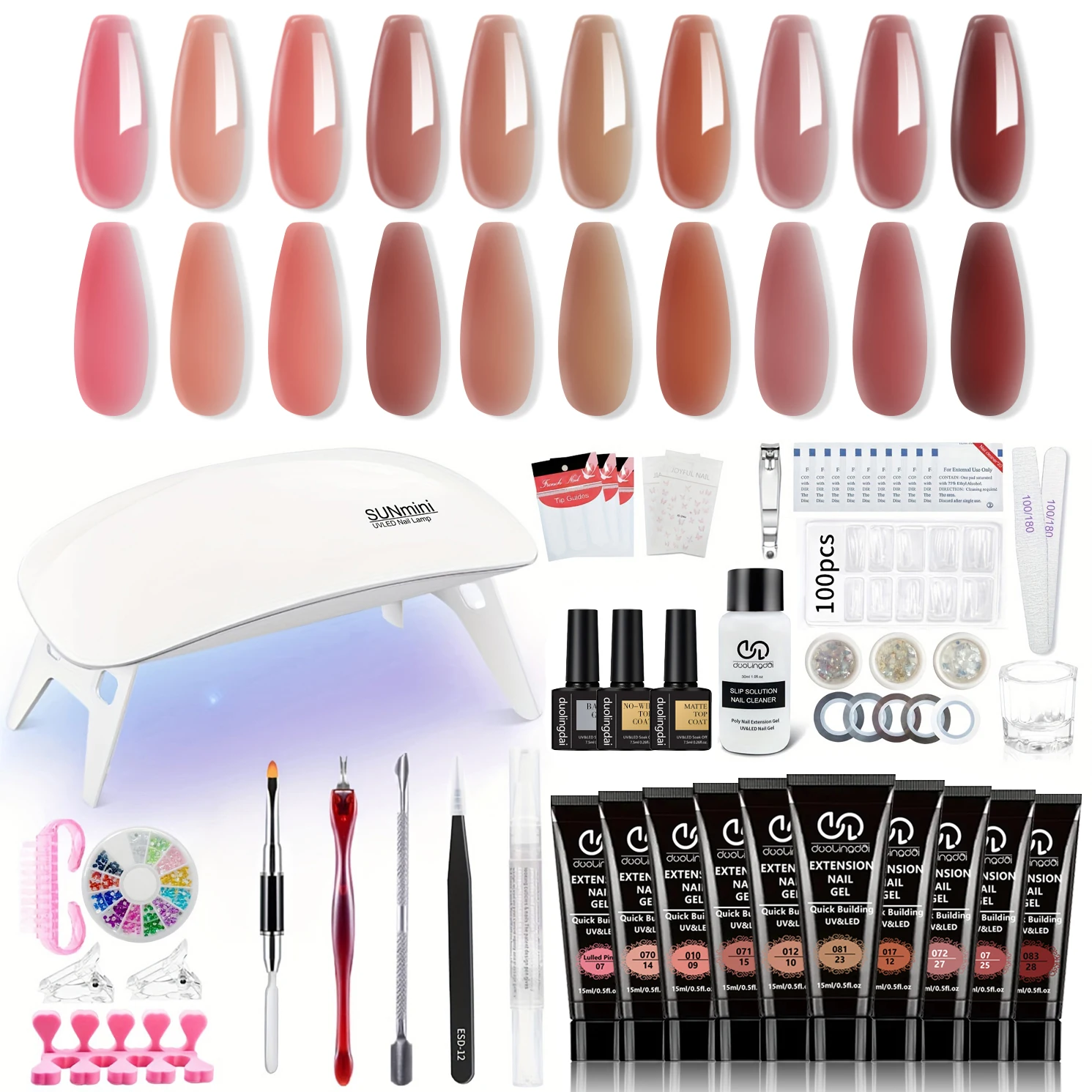 Poly Extension Gel Kit voor nagelconstructie, versterking en verbetering, inclusief Poly Nail Forms en Soak Off Gel, geschikt
