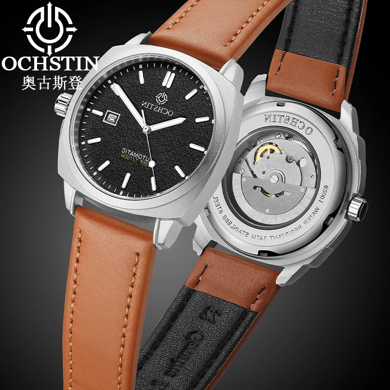 

OCHSTIN новые мужские наручные часы с кожаным ремешком, мужские часы Architect Series с автоматическим механическим механизмом, роскошные водонепроницаемые часы