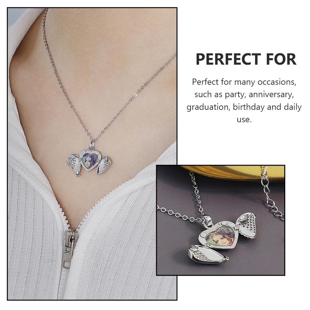 

Charm Heart Box Pendant Necklace for Women Fine Workmanship Elegant Clavicle Neck Chain Gift Photo Frame Durable