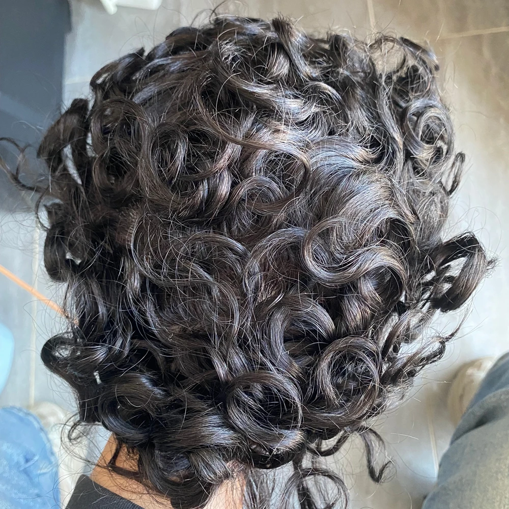 28mm Curly Human Hair Men's Durable Mono NPU Base Hair Replacement for Bald Man 20mm Curly Breathable Mono Mesh Top Prosthesis