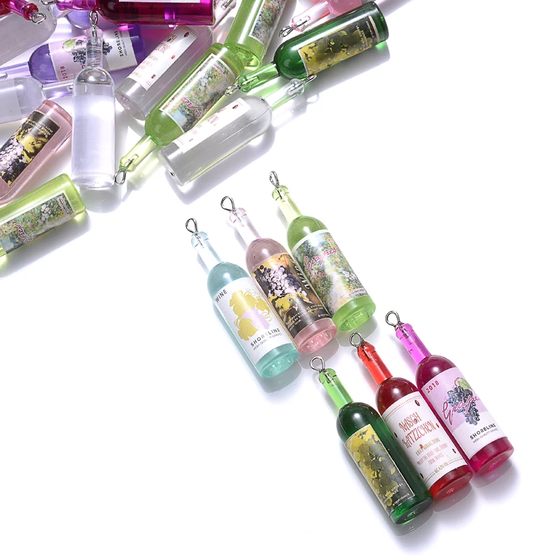 Classic Design 10 Pcs Resin Wine Bottle Beer Charms Cocktail Drinking Bottle Pendant for Jewelry Making Findings Diy Accessories