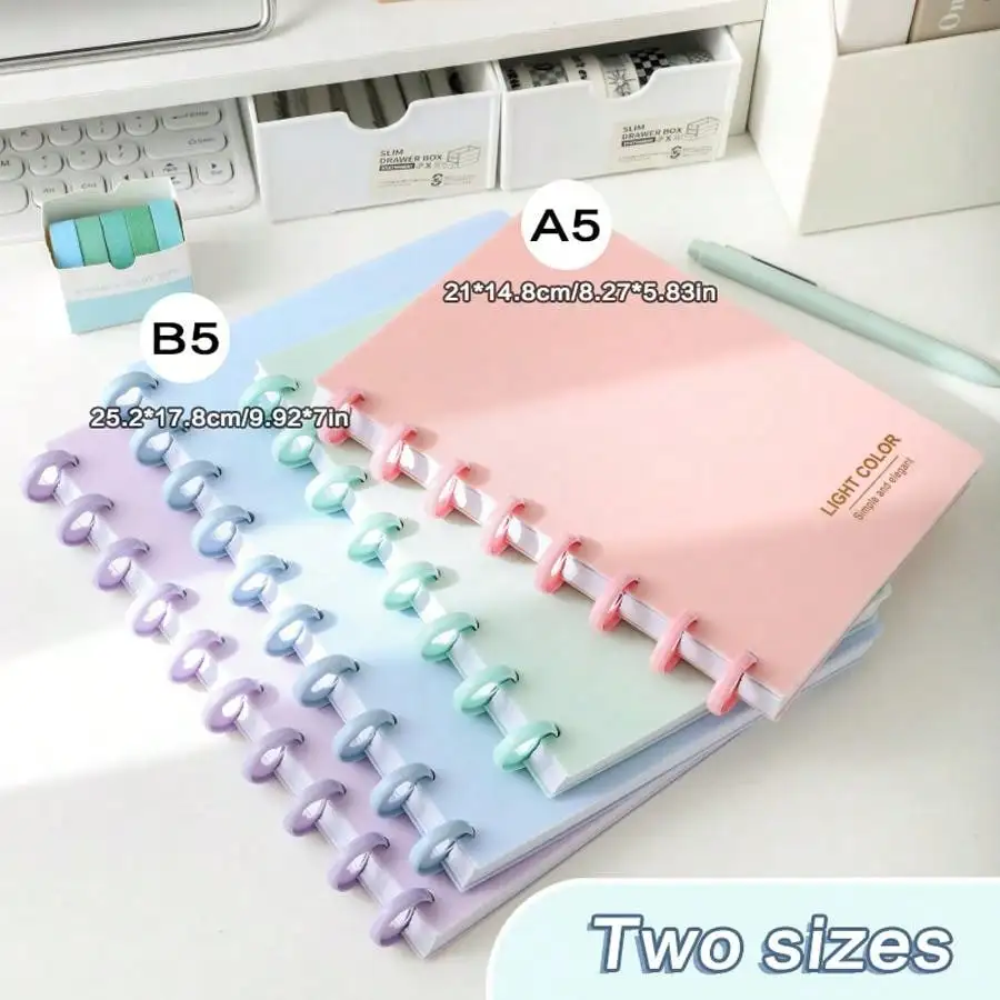 1Pack A5/B5 Simple Portable Detachable Notebook  Mushroom Button Loose-leaf Notepad or Work, School and Journal80sheets/160pages