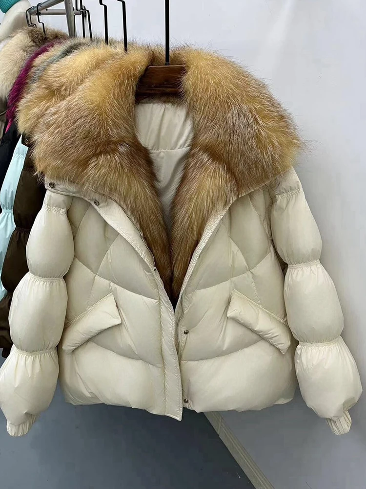 OFTBUY Puffer Coat Parka New Fashion Real Fur Winter Real Natural Fox Fur Collar White Goose Down Jacket Women Casual Thick Warm