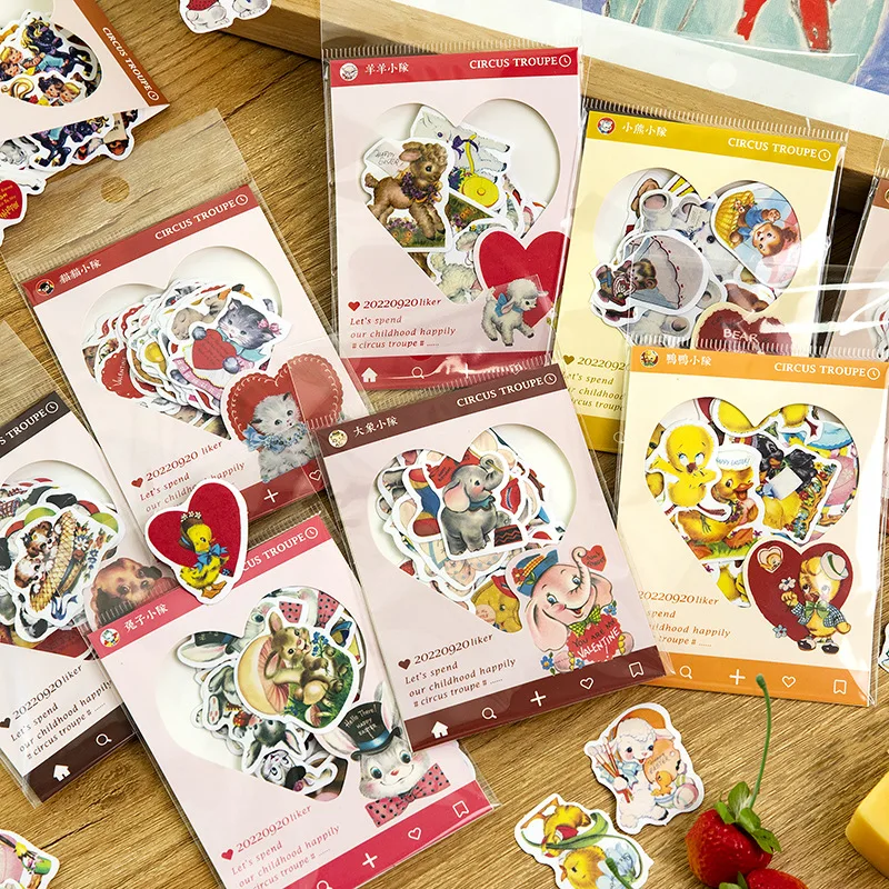40Pcs Circus Mobilization Series Animal Theme Rabbit Bear Handbook Decorative Background Diary Album Lable Junk Journal Planner