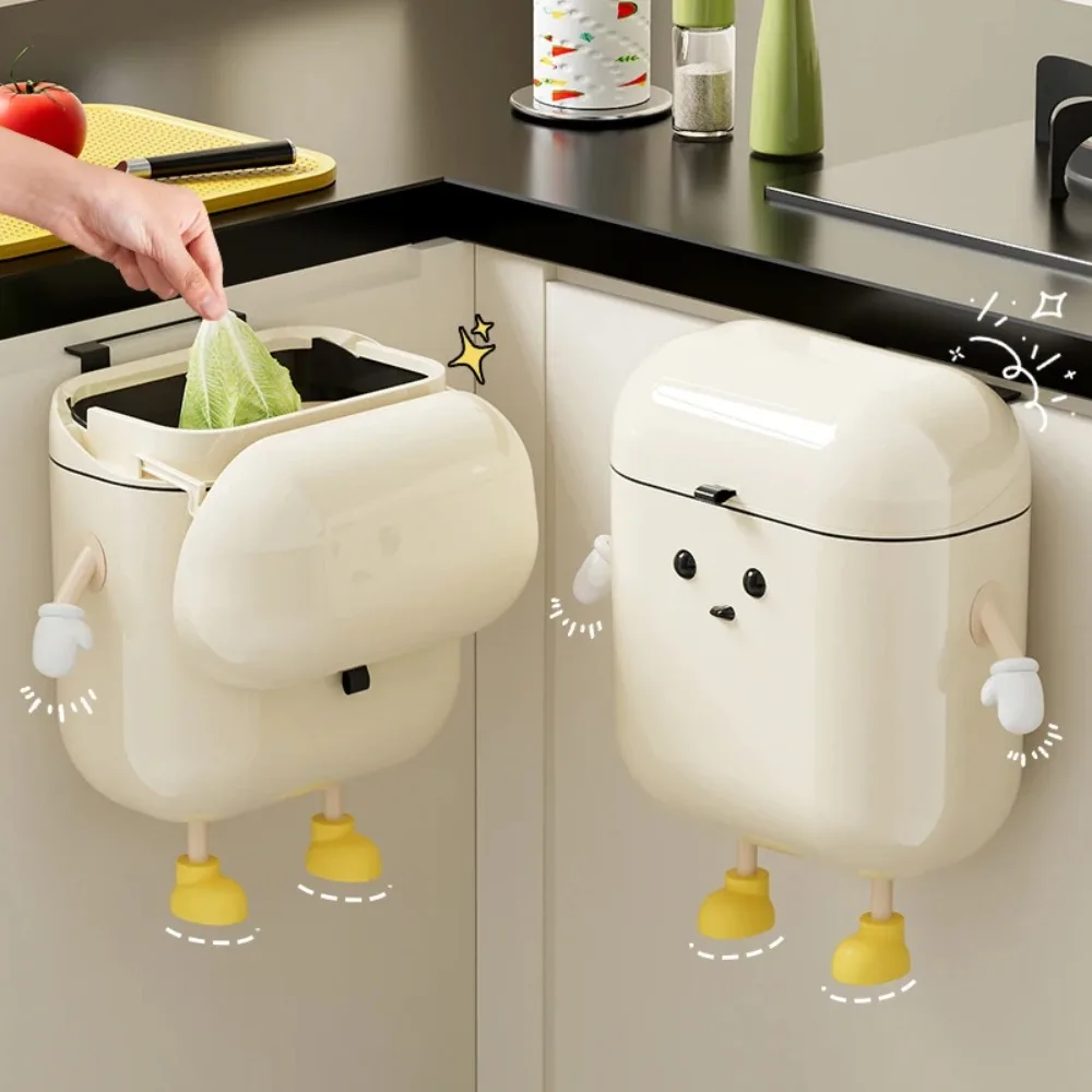 9L/12L Kitchen Trash Can with Lid Cream-Colored Toilet Trash Can High Appearance Level No Bending Bathroom Trash Can