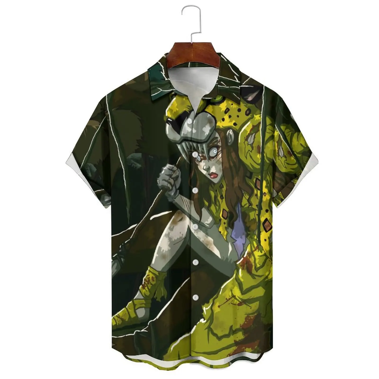 

Men's/Women's Fashion Summer Irregular Cartoon Female Warrior Illustrated Print Simple Loose Casual Short Sleeve Shirt