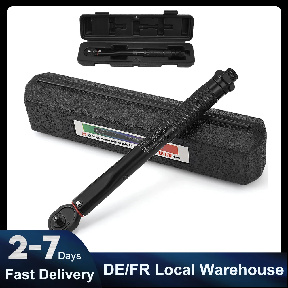 Professional Torque Wrench 3/8 Inch for Car & Motorcycle, 19-110 Nm, 0.1 Nm Micro Adjustment with Lock,72 Teeth Ratchet Head