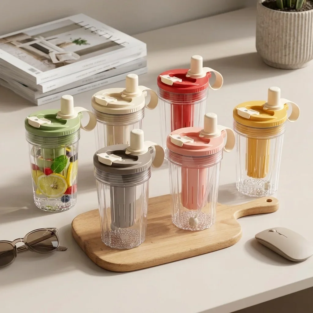 400ML Plastic Straw Water Cup With Strainer Portable Tumbler Heat-resistant Sealed Milk Coffee Mug For Kids Students Drinkware