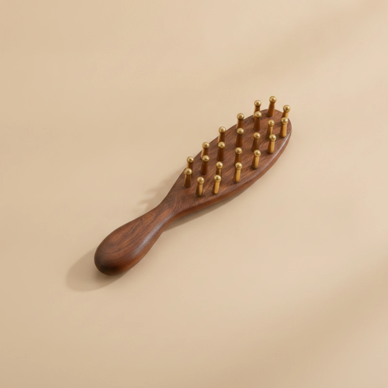 Brass Massage Comb Polished Wooden Comb with Brass Teeth Wooden Scalp Massager Handheld Gentle