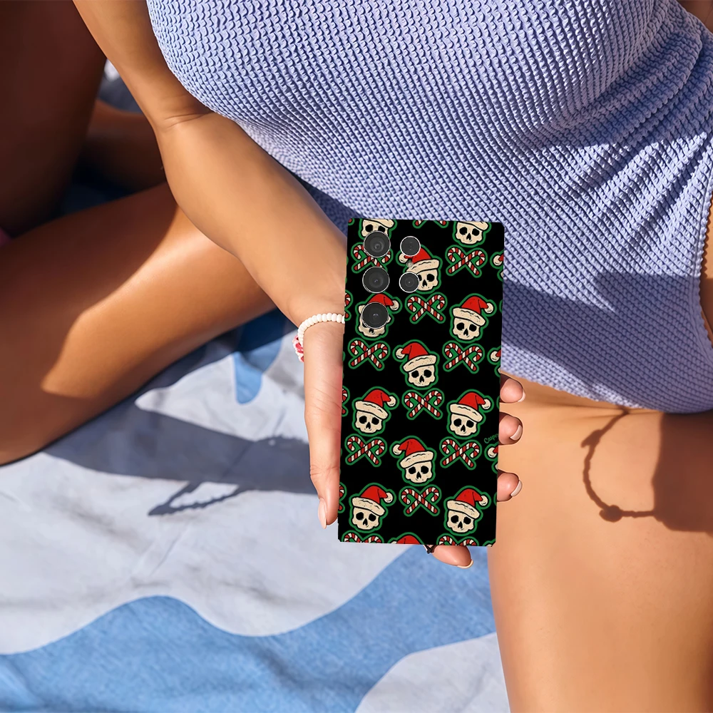 القوطية عيد الميلاد الجمجمة قضية الهاتف لسامسونج غالاكسي S25 S24 S23 الترا زائد A35 A132 لامع HD الغلاف الصلب فيلم قذيفة #6