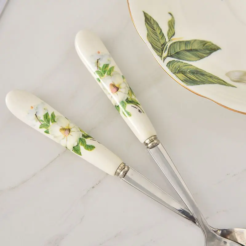 Stainless Steel Coffee Spoon Set, Teaware, Teaspoon with Ceramic Handle, Flower Tea Teaware Accessory, 6PCs