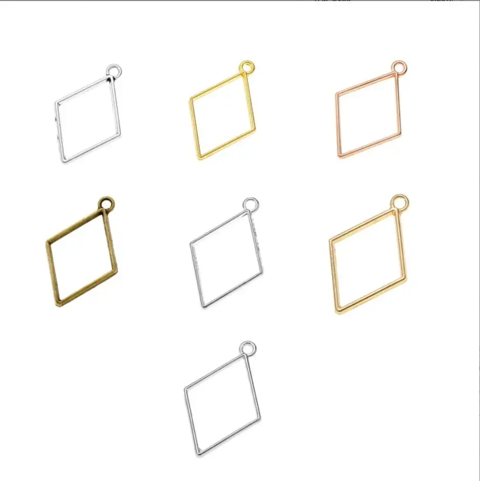 100pcs/lot Rhombus Bezel Charms Alloy Pendant For Diy Jewelry Necklace Making Handmade Craft Casting Mold Bezel 40*25mm F0767