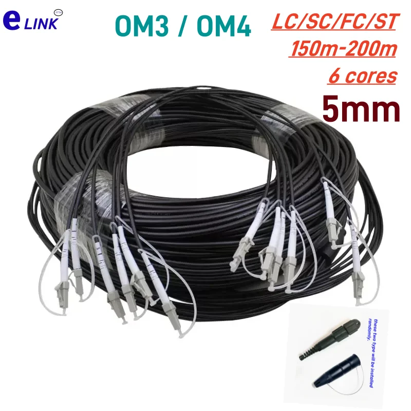 OM4 Patchcord światłowodowy 6 rdzeni OM3 TPU 150m 200m 6C SC LC FC ST APC Multimode 6 światłowodów zworka zewnętrzna ELINK