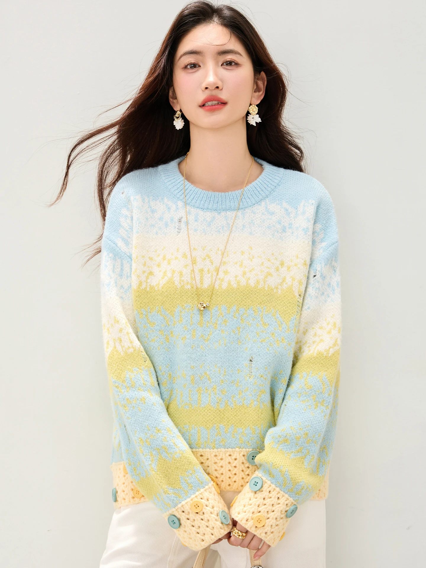 New Samba Blue And Yellow Gradient Striped Sweater Jacket For Women In The Autumn Of 2025