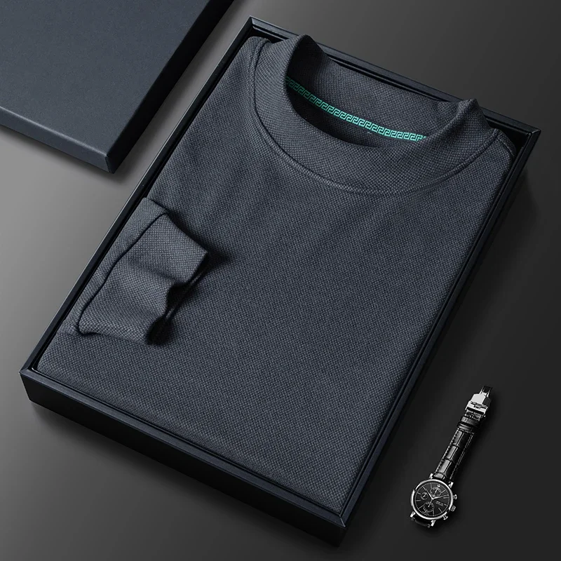 Men's New Half High Neck Pullover Sweater T-shirt Comfortable Solid Color Versatile Bottom