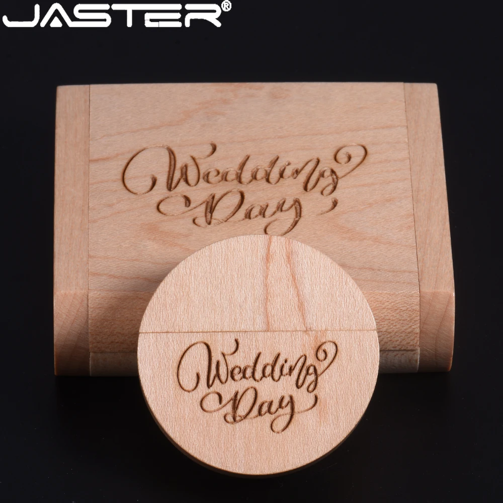 

JASTER Maple Wood Round USB Flash Drive 128GB Free Custom Logo Memory Stick 64GB 100% Real Capacity Pen Drive 32GB Wedding Gift