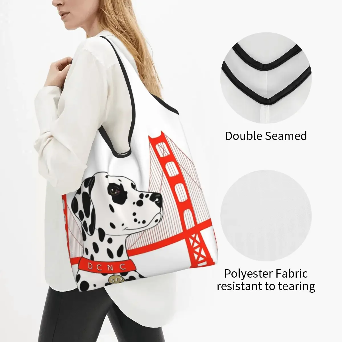 Dalmatian Club Of Northern California Portable Tote Shopping Bags Large Capacity Shopper Bag Grocery Handbag Shoulder Bag