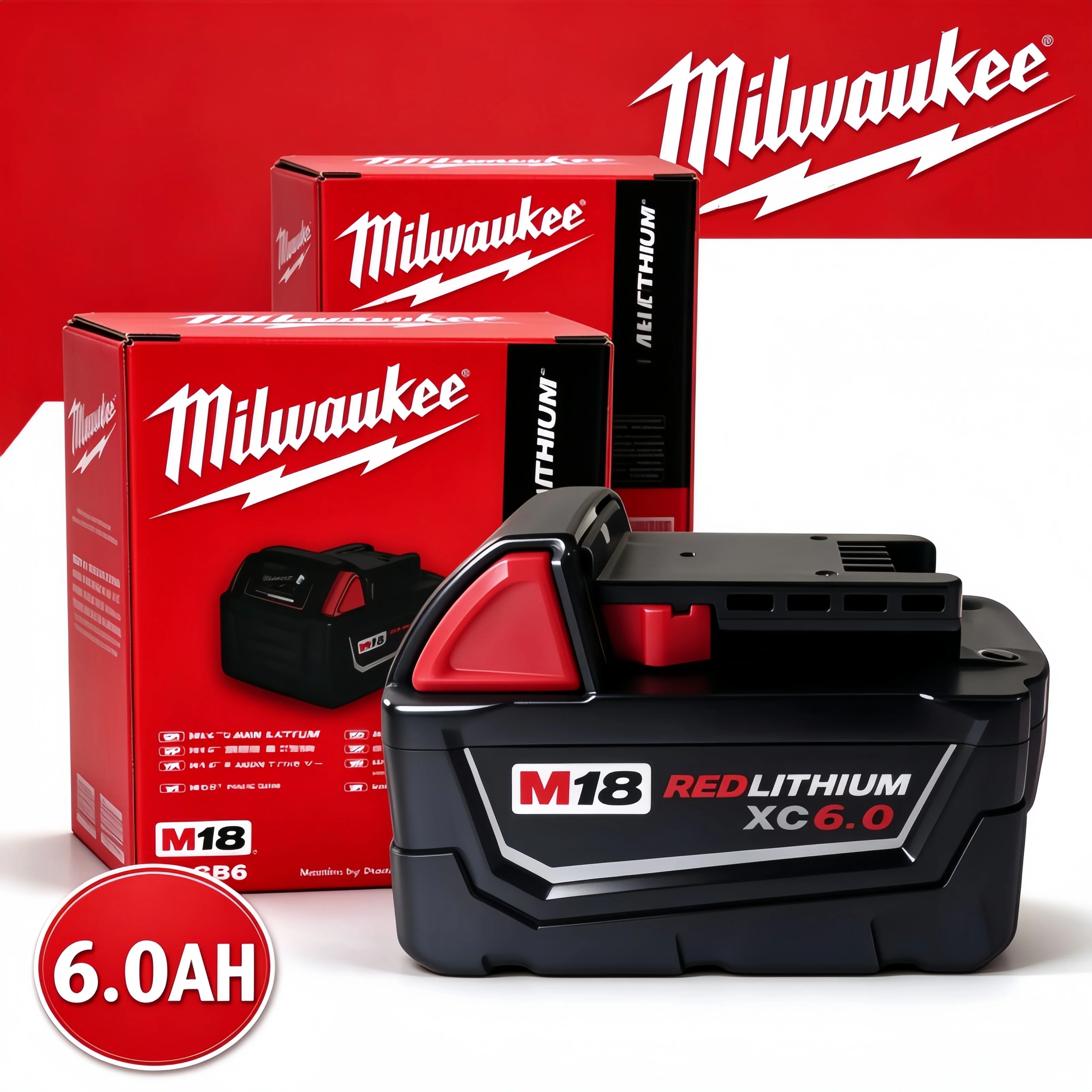 100% New Milwaukee M18 6.0Ah High Output 18V Li-ion Battery Continuous Power Supply for M18 Cordless Power Tools