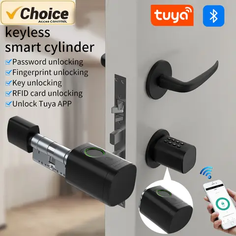 Tuya Smart Mortise Lock IP65 Biometric Fingerprint & NFC/APP Control Grade Security Cylinder Bolt Alex/Google Home/Office Doors