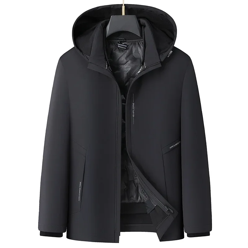 New Arrival Fashion Winter Men's Mid Length Standing Collar Hooded Detachable Down Coat Two Piece Set Plus Size M-5XL6XL 7XL 8XL