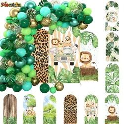 Double-sided Arched Cover Backdrop Safari Baby Shower Forest Animal Green Leaf Background Decor Kid Birthday Party Dessert Booth