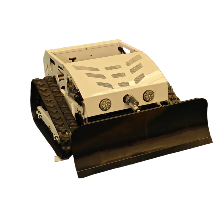 Self-propelled remote control gas lawn mower with snow plow blades