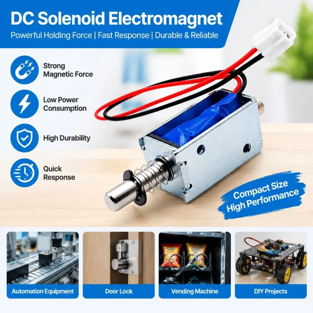 DC 6V 12V Push Pull Solenoid 4mm Range Open Frame Spring Linear Actuator Spring Return DIY Mini Solenoid Electromagnet