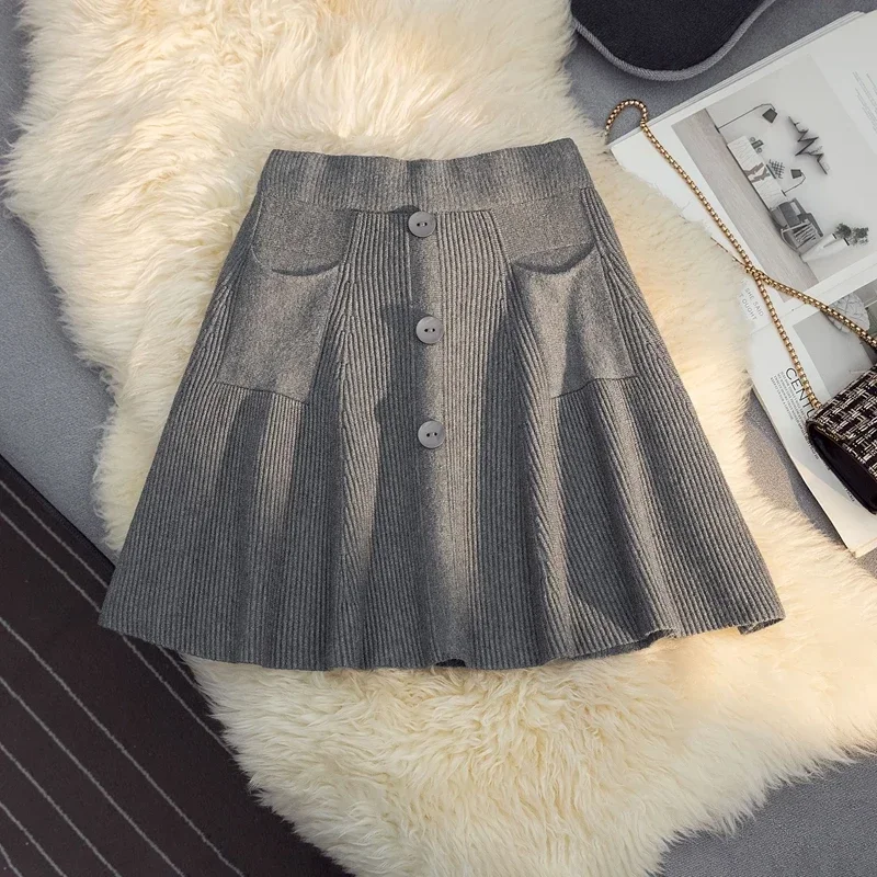 Autumn Winter Women Skirts Pockets Fashion Sexy Mini Elastic Pleated Skirts For School Girl Korean Black High Waist Skirts