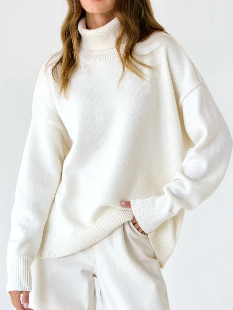 

Новый свитер с высоким воротником, женский европейско-американский осенне-зимний свободный свитер, классический универсальный однотонный пуловер, свитер