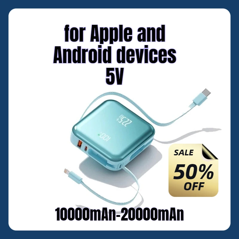

5V Multi-capacity battery Portable Fast-charging Power Bank with Built-in Cable for Apple and Android Devices