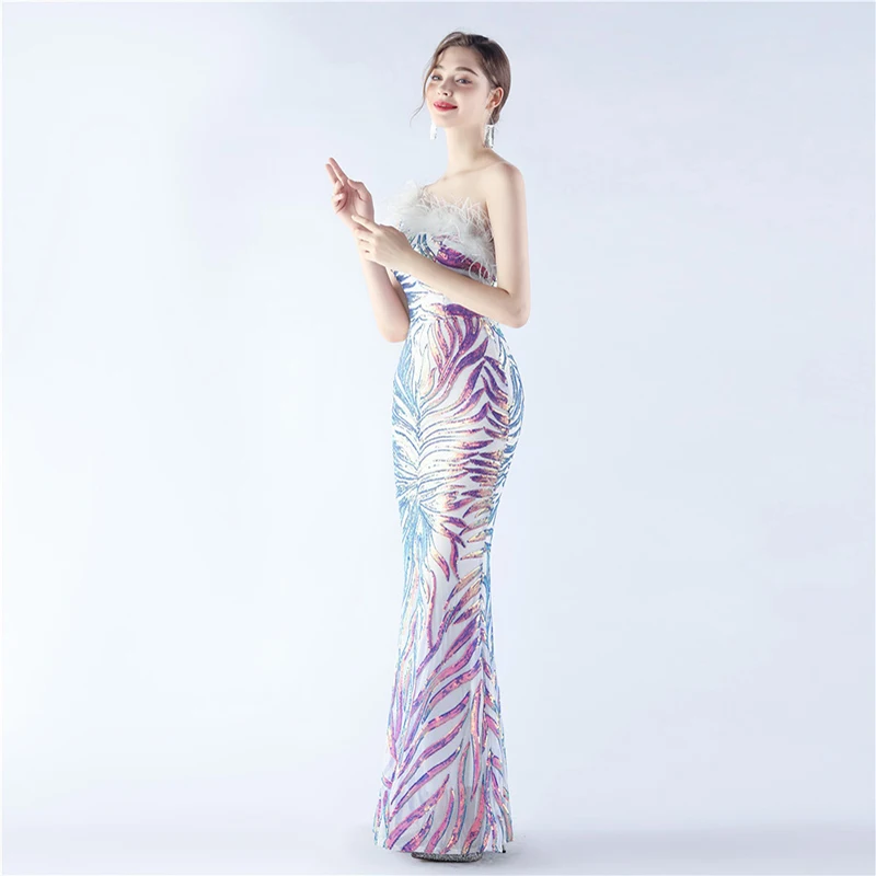 Ropa de verano para mujer, Sexy, un hombro, plumas, lentejuelas, elegante, fiesta de noche, cóctel, ocasión Formal, vestidos de boda para graduación