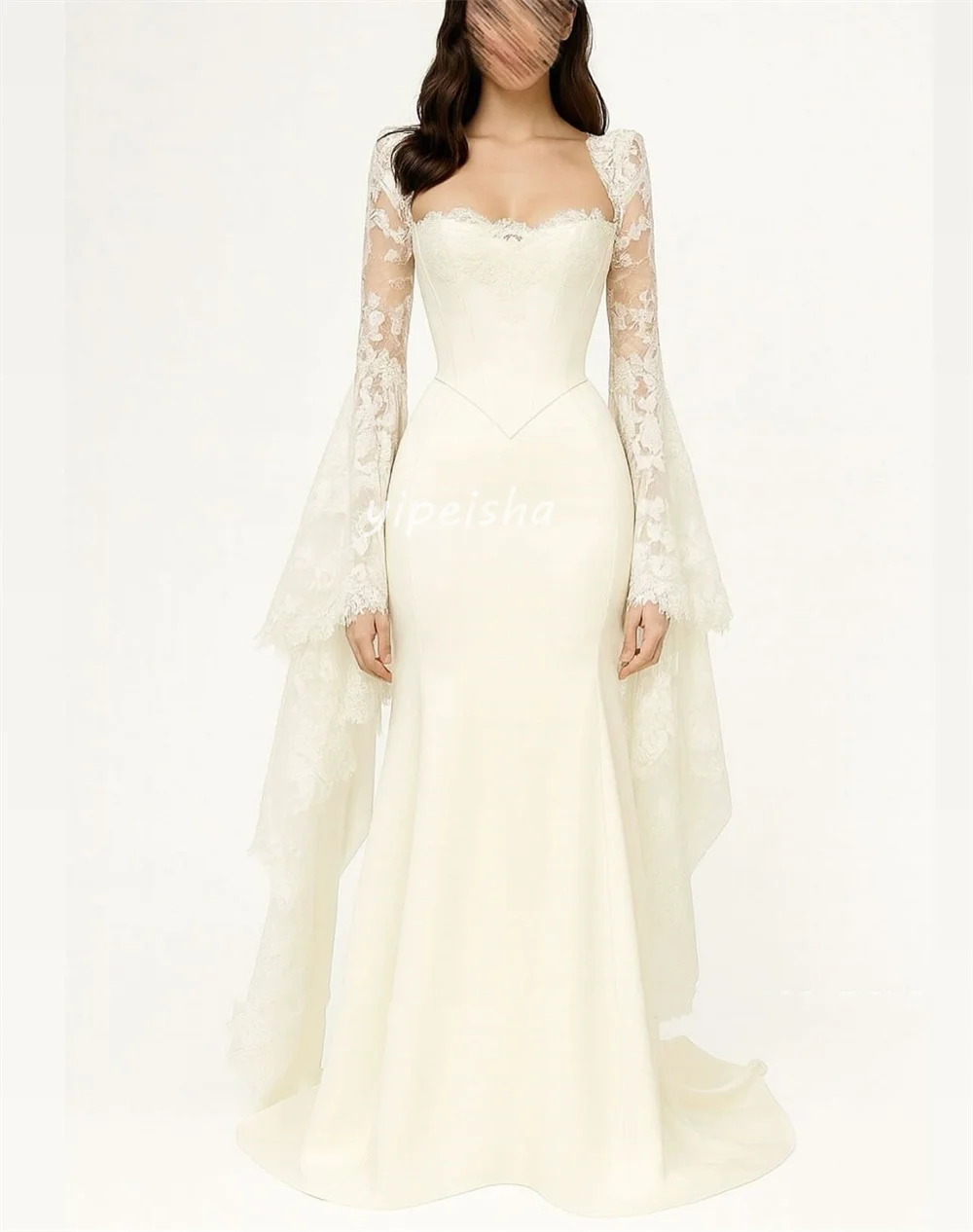 Customized Matching Exquisite Jersey Pleat Lace Ruched A-line Square Neck Long Dresses Bespoke Occasion Dresses Elegant Classic