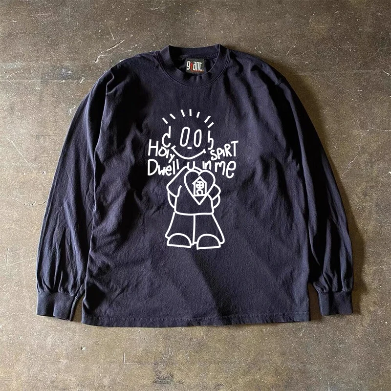 

Футболка с длинным рукавом из 100% хлопка 300 г в стиле 90-х, универсальная, свободного кроя, модный бренд, с принтом «Во мне есть сердце» и рисунком платка