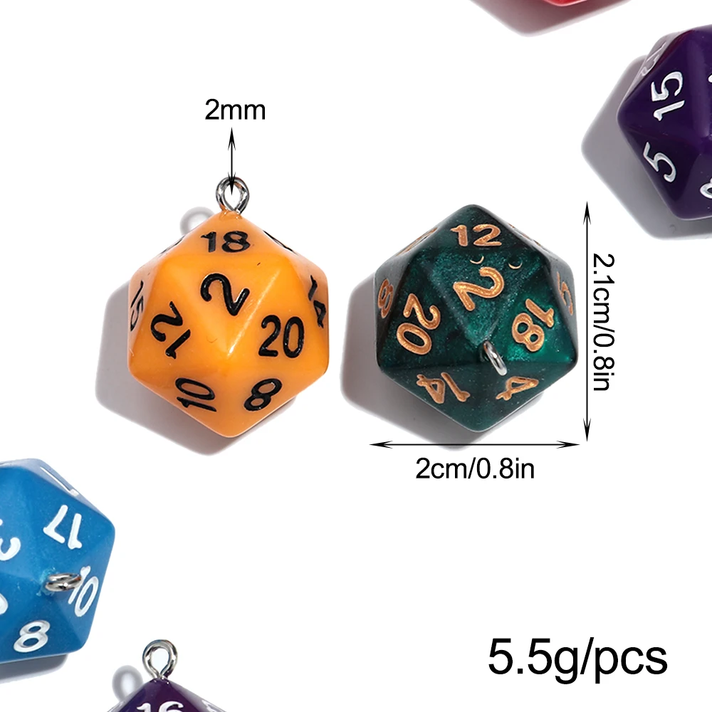 10pcs Colorful Acrylic Resin Polyhedral Digital Dice Charms Pendant for DIY Jewelry Craft Making Earrings Keychain Accessories