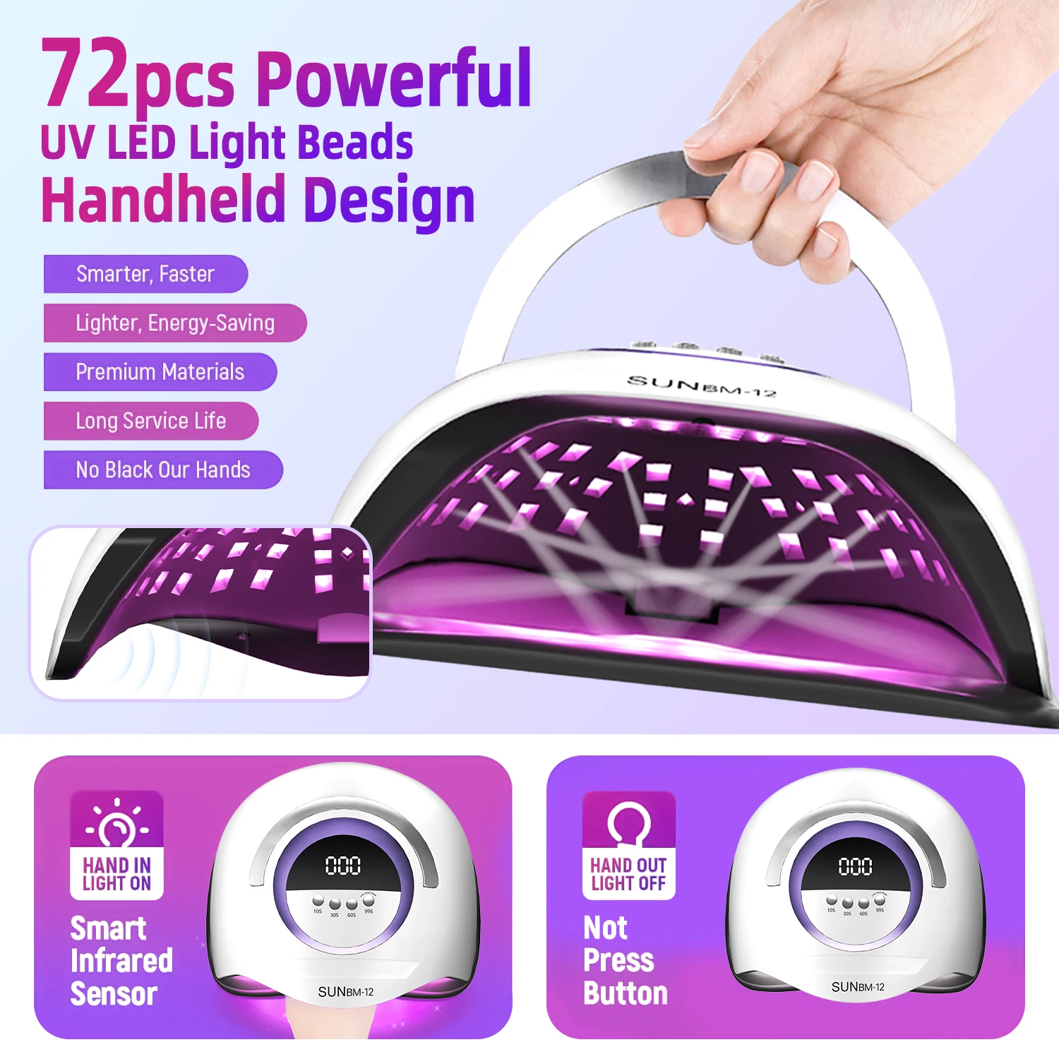 DianaBeauty UV LED Nail Lamp 72 LEDs Nail Dryer with 4 Timer Settings Professional UV Light Cabin for Nail Polish Manicure Lamp