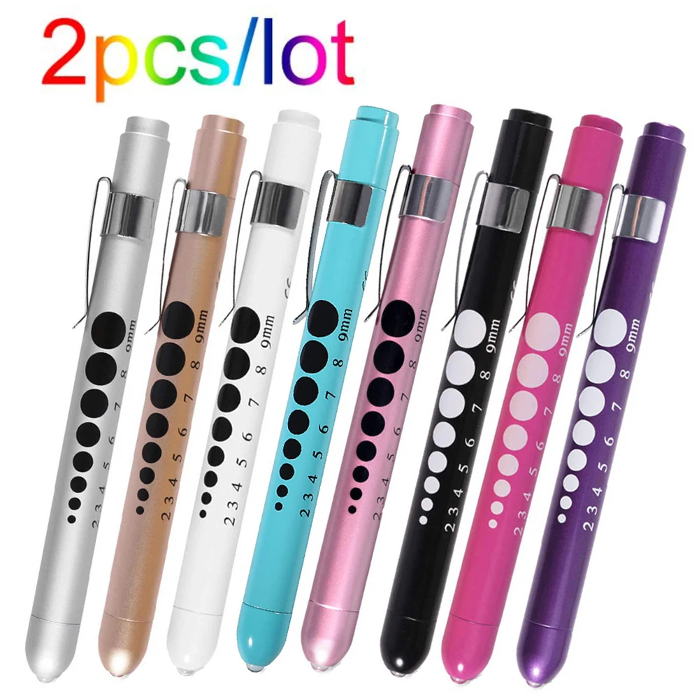 

2pcs Portable LED Flashlight Medical First Aid Nurse Pen Light Torch Lamp with Pupil Gauge Measurement Doctor Nurse Diagnosi Pen