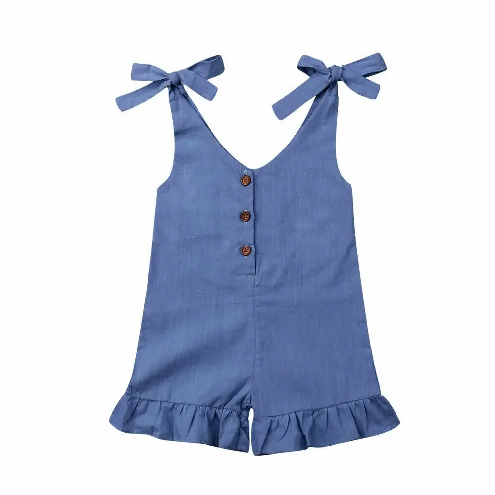 Baby Clothes 1-6Y New Baby Girl Cotton Linen Clothes Girls Ruffle Romper Kids Jumpsuit Summer Sleeveless Button Overalls Outfits