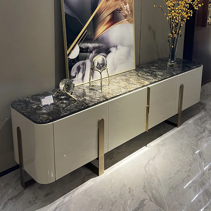 Modern simple solid wood TV cabinet, light luxury natural marble living room floor cabinet, customizable locker