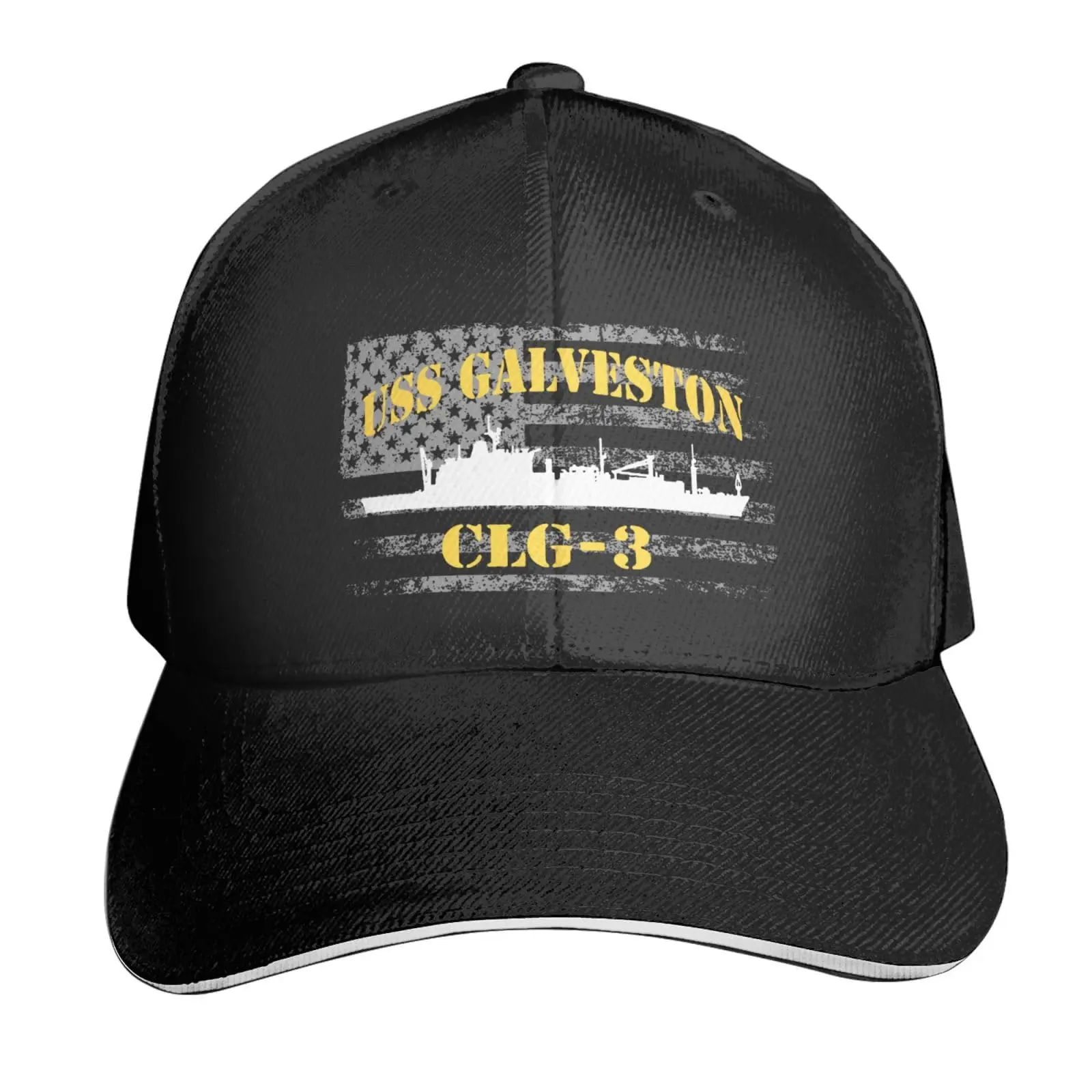 Uss Galveston CLG-3 Hoed Baseballpet Eend Tong Cap Volwassen Sandwich Hoed Zwart